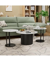Streamdale Furniture 3-Piece Modern Nesting Coffee Table Set with Faux Marble Top and Metal Legs