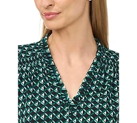 CeCe Women's Button-Detail V-Neck 3/4-Sleeve Blouse