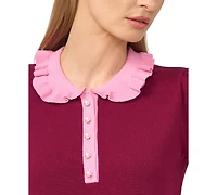 CeCe Women's Cotton Ruffle-Collar Short-Sleeve Top