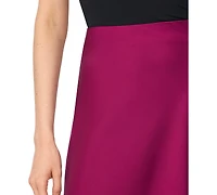CeCe Women's A-line Side-Zip Satin Midi Skirt