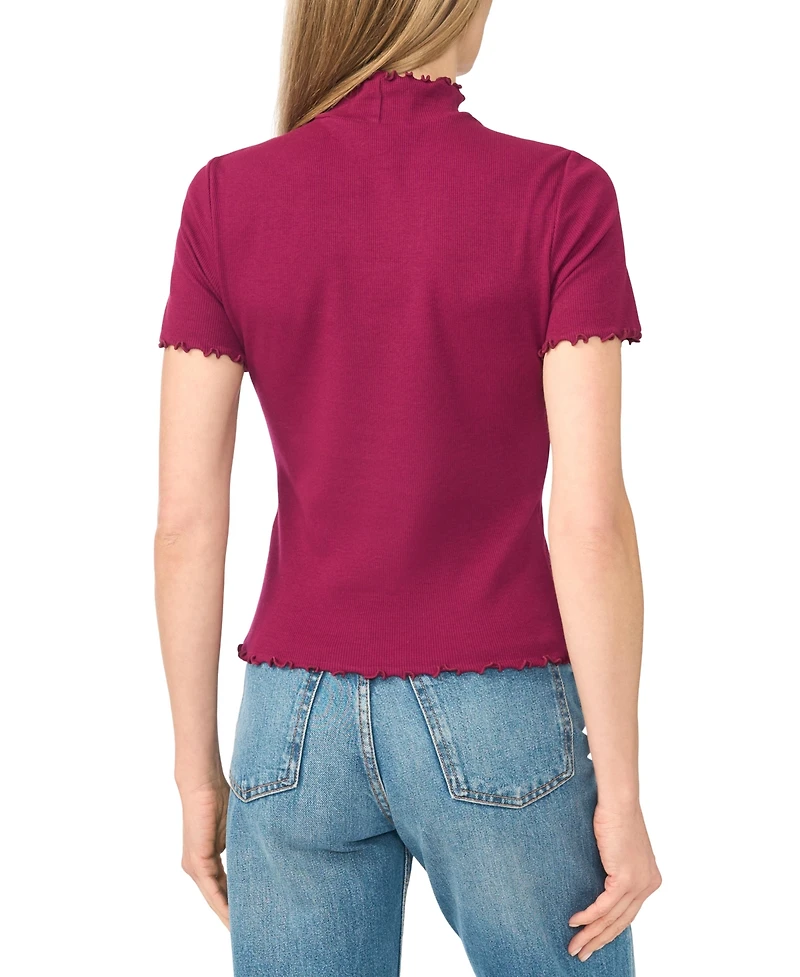 CeCe Women's Lettuce-Trim Mock Neck Short-Sleeve Top