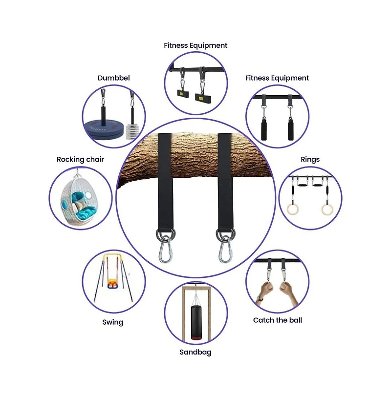 Piscifun 2 Tree Swing Straps Hanging Kit 2200 Pound Capacity Stainless Steel Carabiners For Hammock Swing