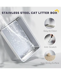 Ruie Extra Large Stainless Steel Cat Litter Box for Big Cats with Flip Cover and Scoop