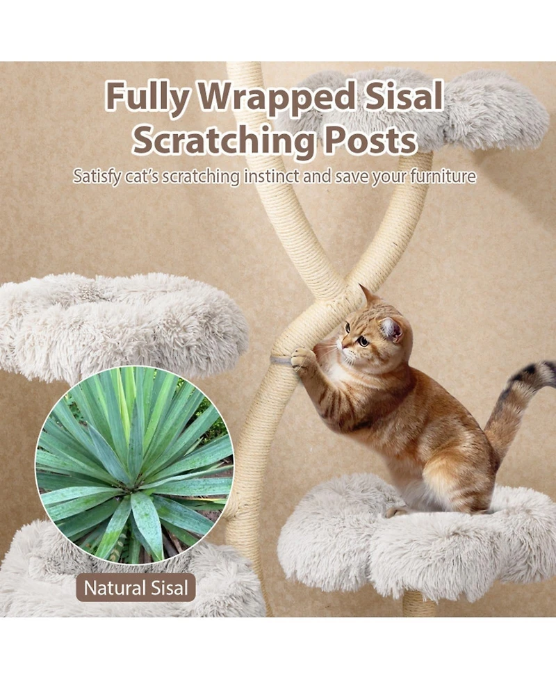 Hongge Freestanding Cat Tower with Four Flower-Shaped Platforms