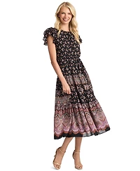 CeCe Women's Flutter-Sleeve Tie-Waist Midi Dress