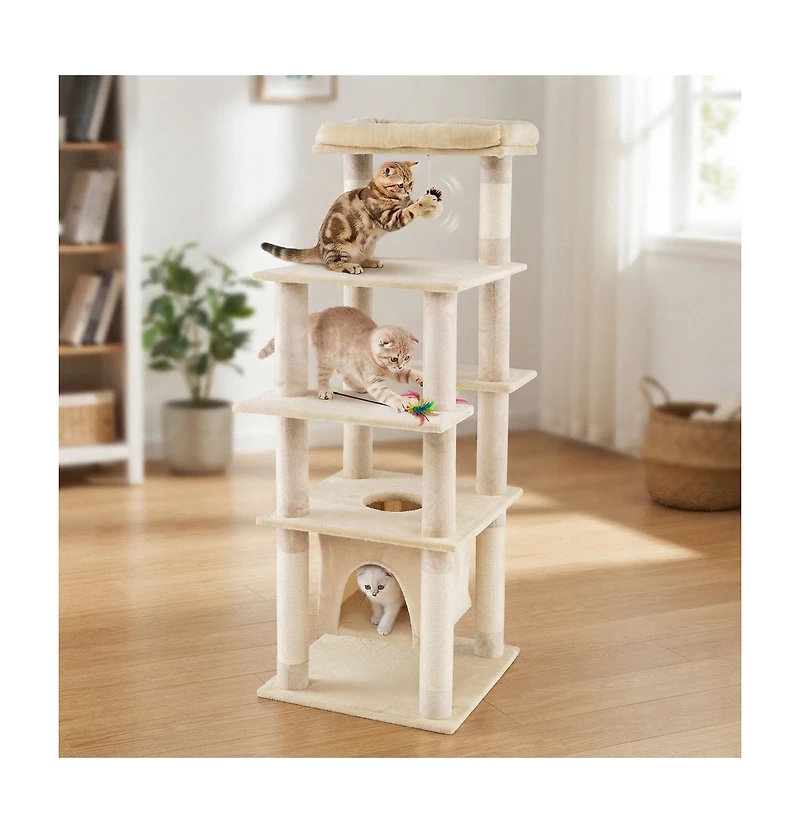 Hongge 58 Inch Large Cat Tree Tower with Swaying Aerial Skylight Condo