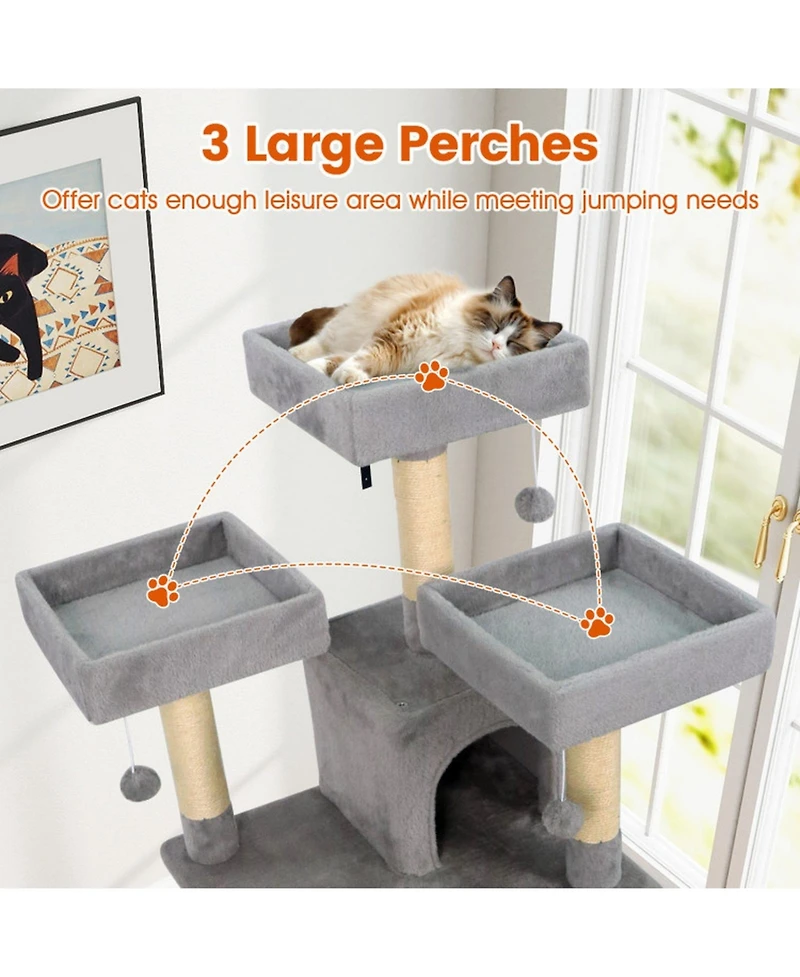 Hongge 65 Inch Tall Cat Tree Featuring Three Upholstered Perches