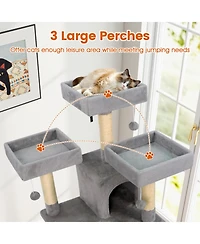 Hongge 65 Inch Tall Cat Tree Featuring Three Upholstered Perches