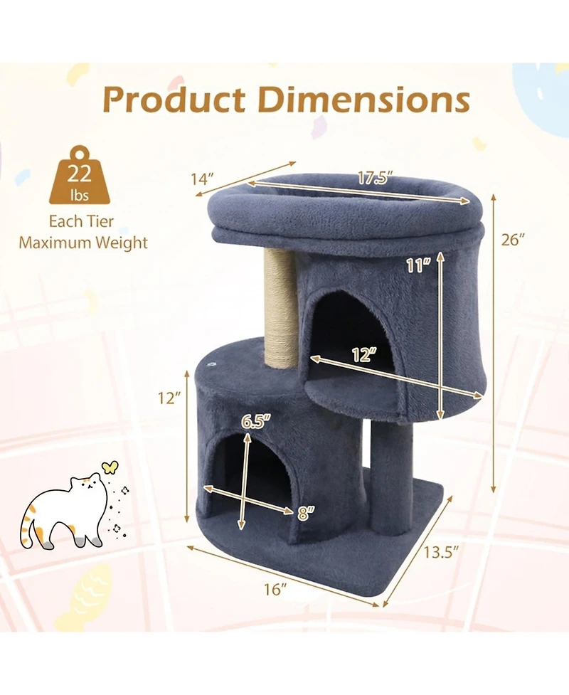 Hongge Dual-Condo 26 Inch Cat Tower with Wide Cushioned Perch