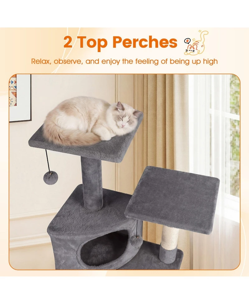 Hongge 44 Inch Kitten Tower with Sisal Scratching and Climbing Ramp