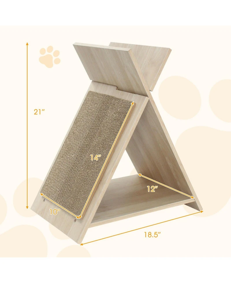 Hongge Corrugated Cardboard Cat Scratcher Lounge with Wooden Frame