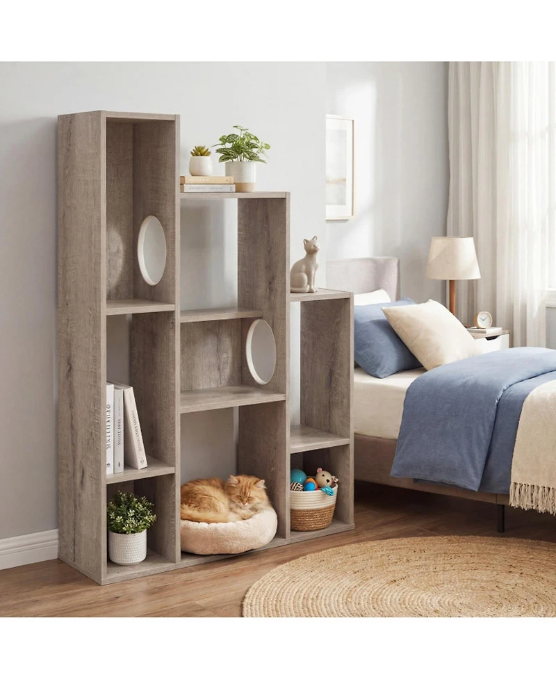 Hongge Modern Cat Bookshelf Tree with 8-Section Storage Cabinet