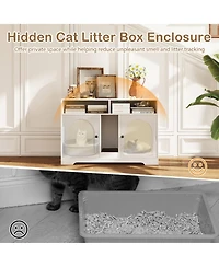 Hongge 43 in Cat Litter Box Enclosure with Double Rooms Sisal Mats and Storage