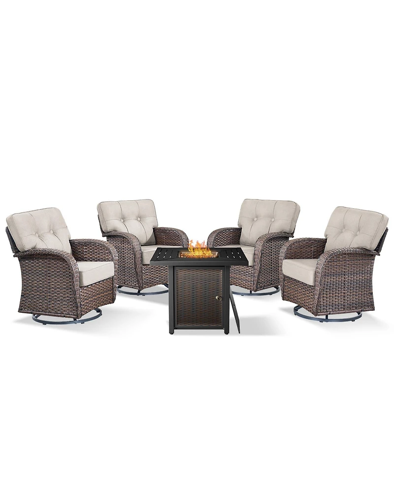 Pocassy Premium All-Weather Wicker 4 - Person Patio Conversation Set with 5in Thick Cushions