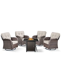 Pocassy Premium All-Weather Wicker 4 - Person Patio Conversation Set with 5in Thick Cushions
