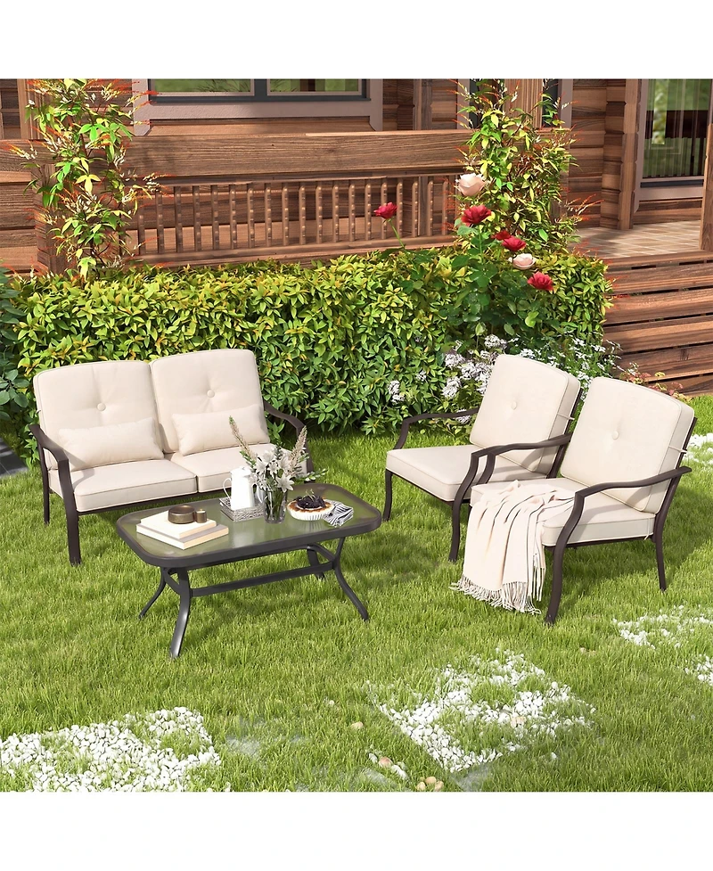 Gymax Set of Patio Metal Chairs Outdoor Dining Seat Heavy Duty with Cushions Garden