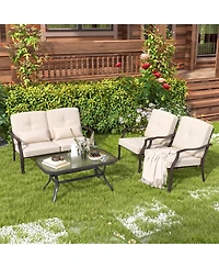 Gymax Set of Patio Metal Chairs Outdoor Dining Seat Heavy Duty with Cushions Garden