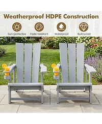 Gymax Adirondack Chairs Set of 2 with Cup Holder Wood Texture for Garden Backyard