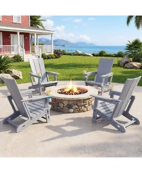 Gymax Adirondack Chairs Set of 4 with Cup Holder Wood Texture for Garden Backyard