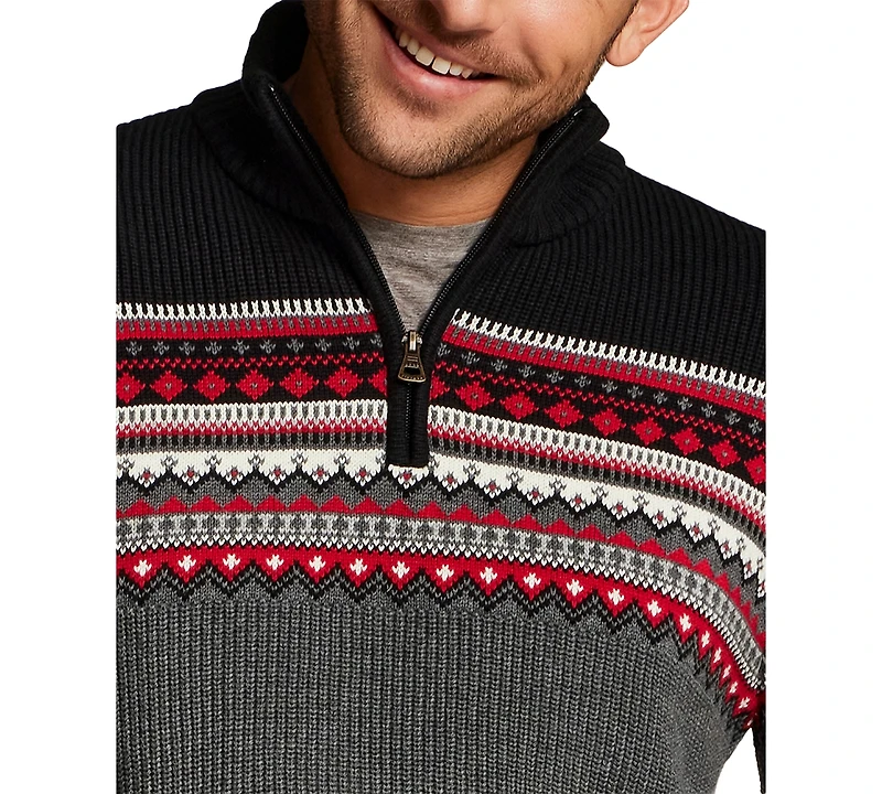 Weatherproof Vintage Men's Maine Fairisle Two Tone Quarter-Zip Sweater