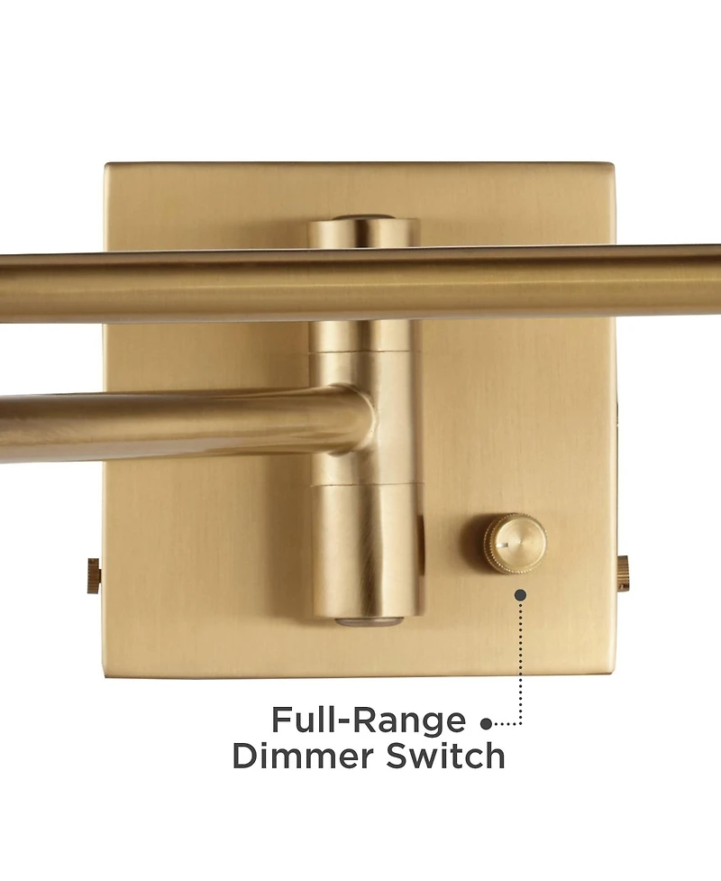 Barnes and Ivy Swing Arm Wall Lamp Warm Antique Brass Plug-In Light Fixture Square Shade Bedroom Living Room Reading
