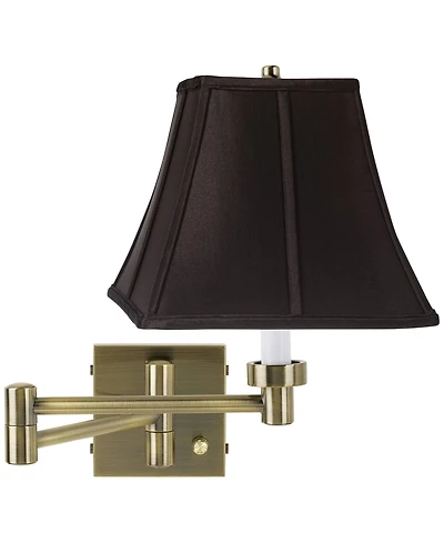 Barnes and Ivy Modern Swing Arm Wall Lamp Antique Brass Plug-In Light Fixture Square Shade for Bedroom Living Room Reading