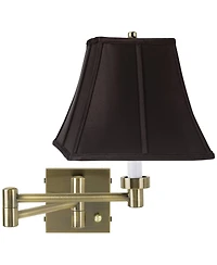 Barnes and Ivy Modern Swing Arm Wall Lamp Antique Brass Plug-In Light Fixture Square Shade for Bedroom Living Room Reading