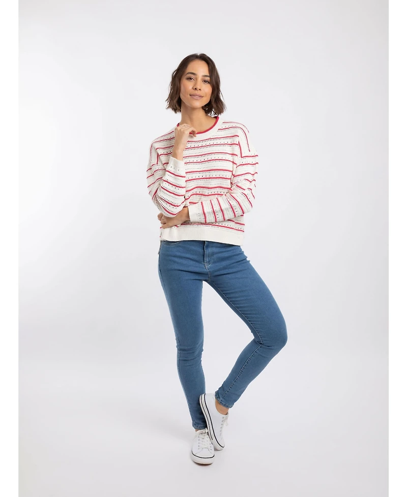 Weird Fish Women's Liah Pointelle-Striped Crewneck Sweater