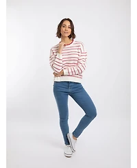 Weird Fish Women's Liah Pointelle-Striped Crewneck Sweater