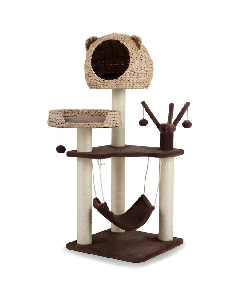Hongge Multi-Level Cat Tree Tower with Woven Cattail Condo, 48 Inch