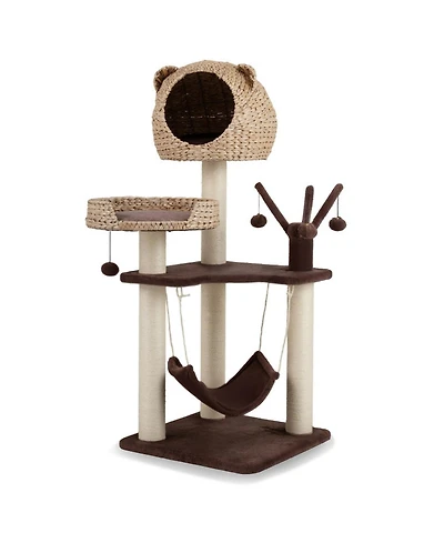 Hongge Multi-Level Cat Tree Tower with Woven Cattail Condo, 48 Inch