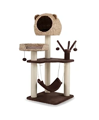 Hongge Multi-Level Cat Tree Tower with Woven Cattail Condo, 48 Inch