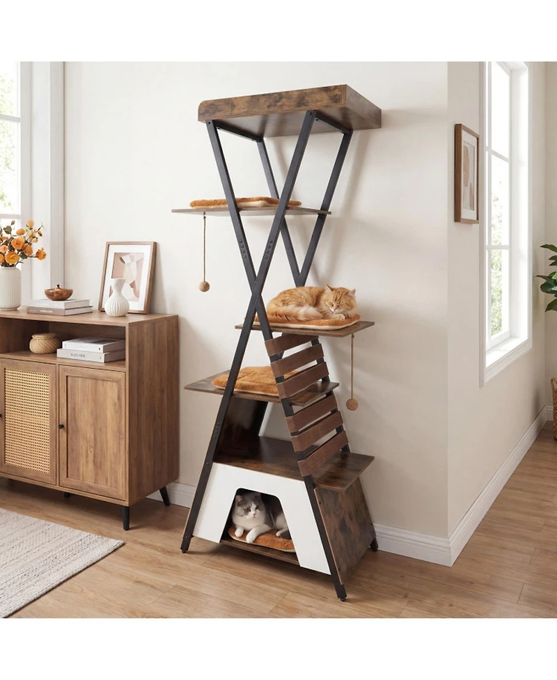 Hongge 73 Inch Tall Multi-Level Cat Tree with Extra Large Condo