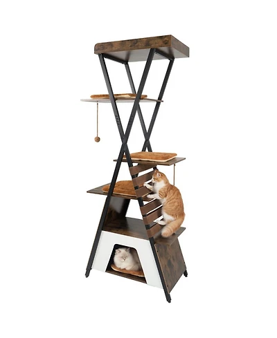 Hongge 73 Inch Tall Multi-Level Cat Tree with Extra Large Condo