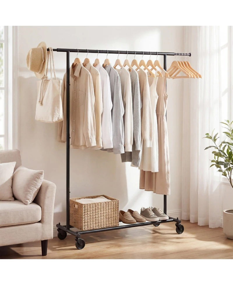 Hongge Mobile Garment Rack with Extendable Side Rods and 4 Swivel Casters