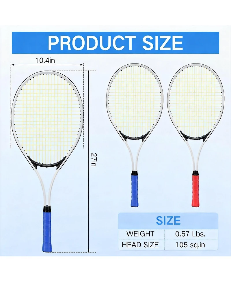 Aofar 4 Tennis Rackets Set Adult Recreational Players Lightweight Balls Overgrips Bag
