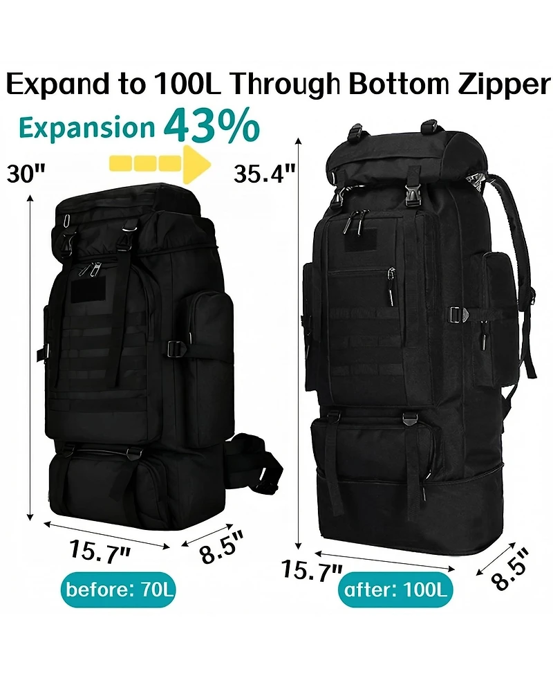 Piscifun 100L Waterproof Molle Hiking Backpack Large Capacity Travel Daypack for Outdoor Sports