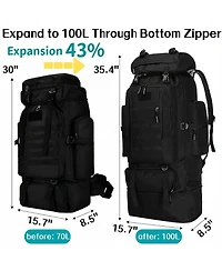 Piscifun 100L Waterproof Molle Hiking Backpack Large Capacity Travel Daypack for Outdoor Sports