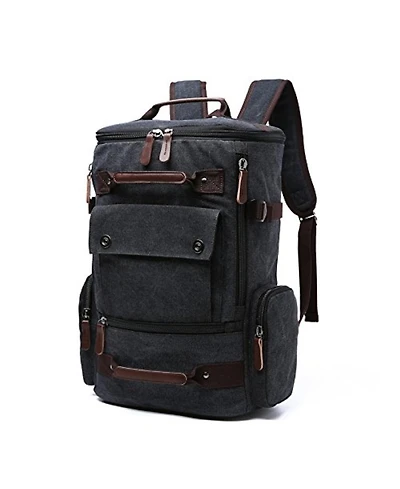 Piscifun Canvas Leather Accent Travel Rucksack Laptop Daypack Hiking Camping Bag