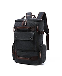Piscifun Canvas Leather Accent Travel Rucksack Laptop Daypack Hiking Camping Bag