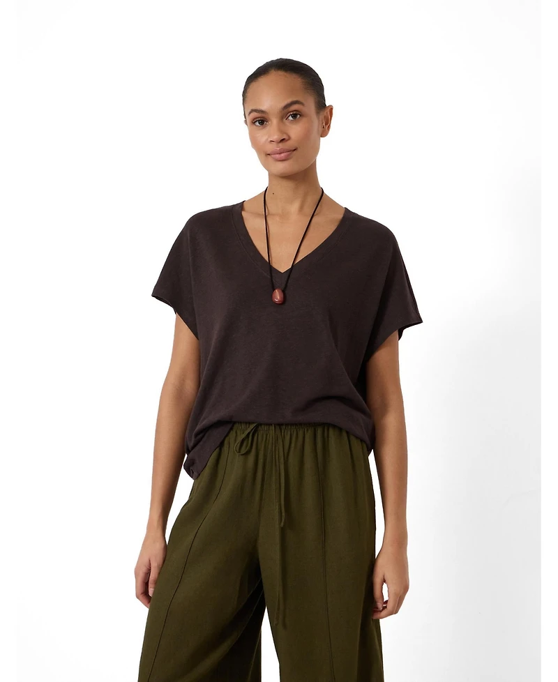 Hush Women's Rosalia Linen-Blend V-Neck Short-Sleeve T-Shirt