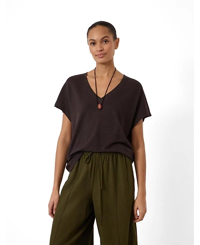 Hush Women's Rosalia Linen-Blend V-Neck Short-Sleeve T-Shirt