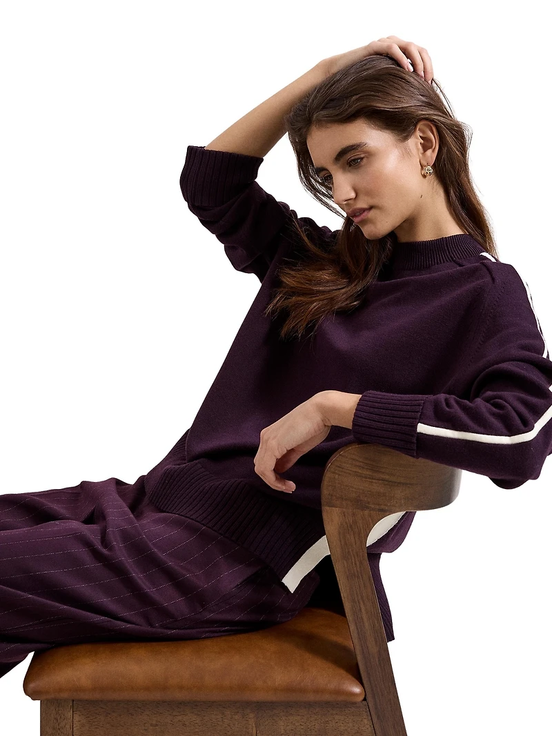 Phase Eight Women's Hallie Tipped Crewneck Long-Sleeve Contrast-Stripe Sweater