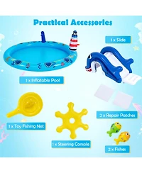 Hongge Marine Life Inflatable Spray Pool Play Center with Shark Slide, 74"L x 60.2"W x 24.8"H, 43-Gallon Capacity, Ages 2+