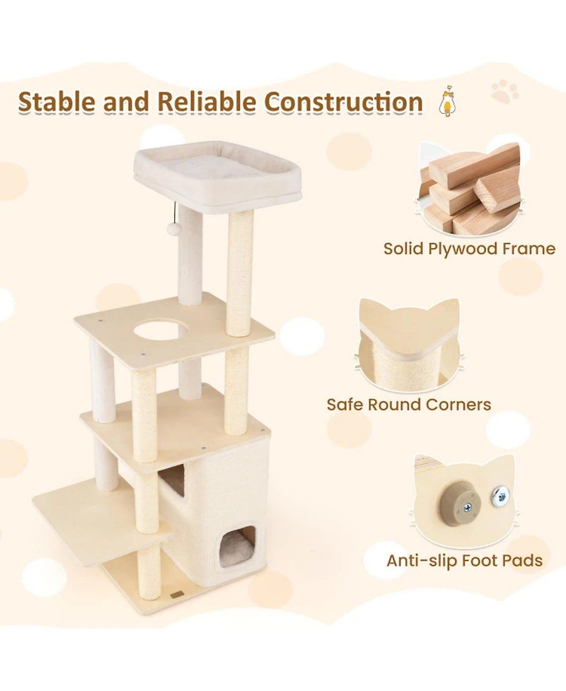 Hongge Wooden Cat Tree with Padded Two-Story Condo, 63 Inch