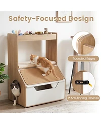 Hongge 3-in-1 Hidden Litter Box Enclosure Cabinet with 4 Cubbies