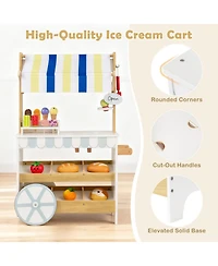 Hongge 2-in-1 Wooden Ice Cream Cart and Grocery Store Playset for Kids