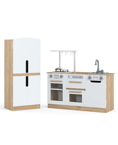 Hongge 2 Piece Wooden Kids Kitchen Playset with Fridge and Planters