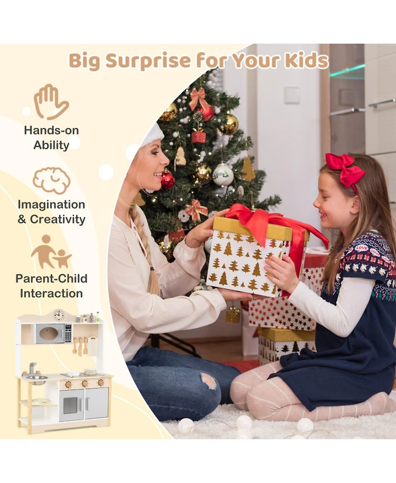 Hongge Printed Clock Wooden Toy Kitchen, 13-Piece, Ages 3+