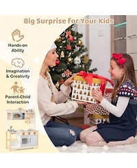 Hongge Printed Clock Wooden Toy Kitchen, 13-Piece, Ages 3+